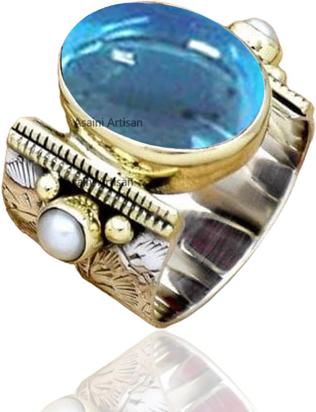 10x14MM Oval Gemstone Sterling Silver Ring with Pearl Accents