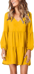 Amoretu Womens Tunic Dress V Neck Long Sleeve - Flowy Casual Shift can