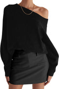 Womens Off The Shoulder Boat Neck Sweater - Loose Knit Pullover