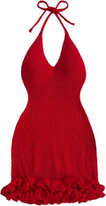 GORGLITTER Women's Crochet Halter Bubble Mini Dress for Summer