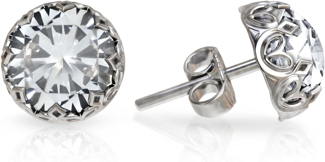 925 Sterling Silver Birthstone Stud Earrings for Women 8mm
