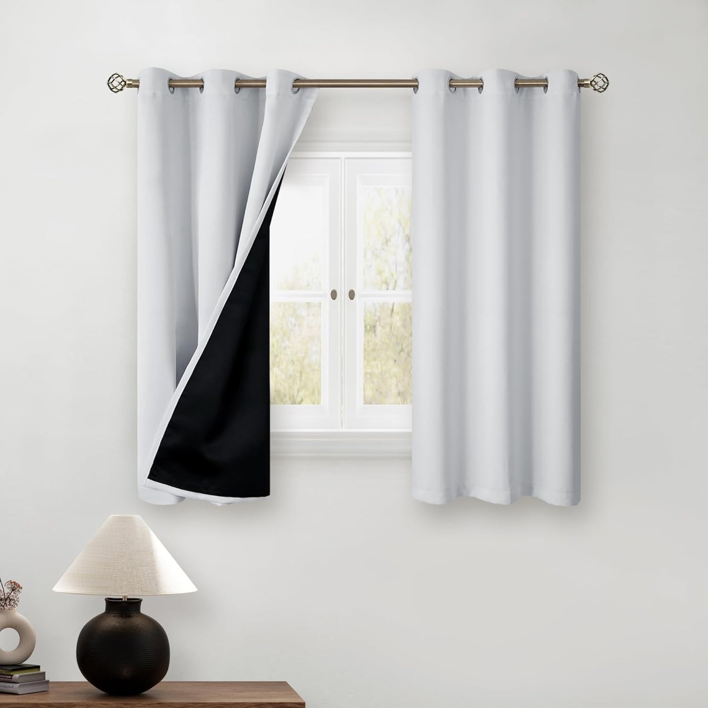 BGment Greyish White Short Blackout Curtains for Bedroom