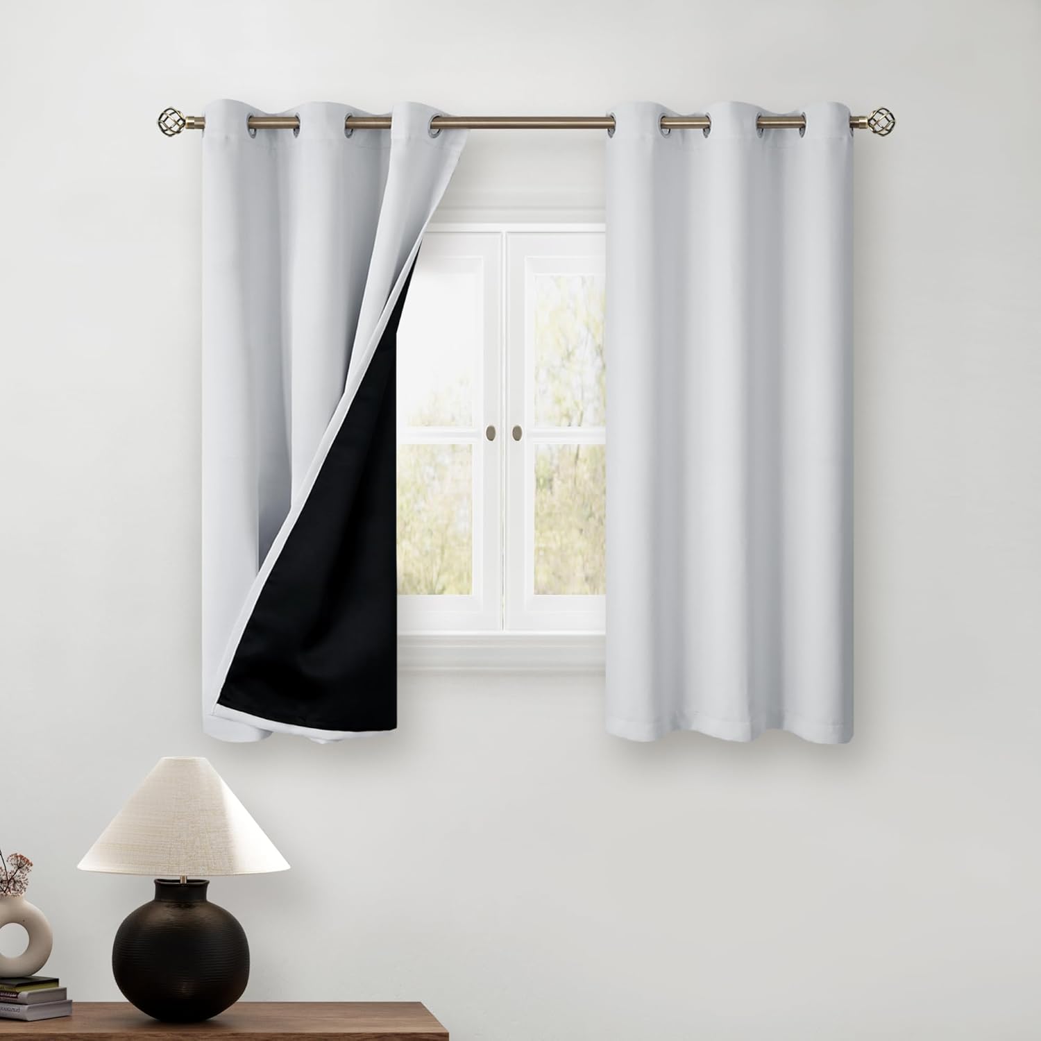 BGment Greyish White Short Blackout Curtains for Bedroom