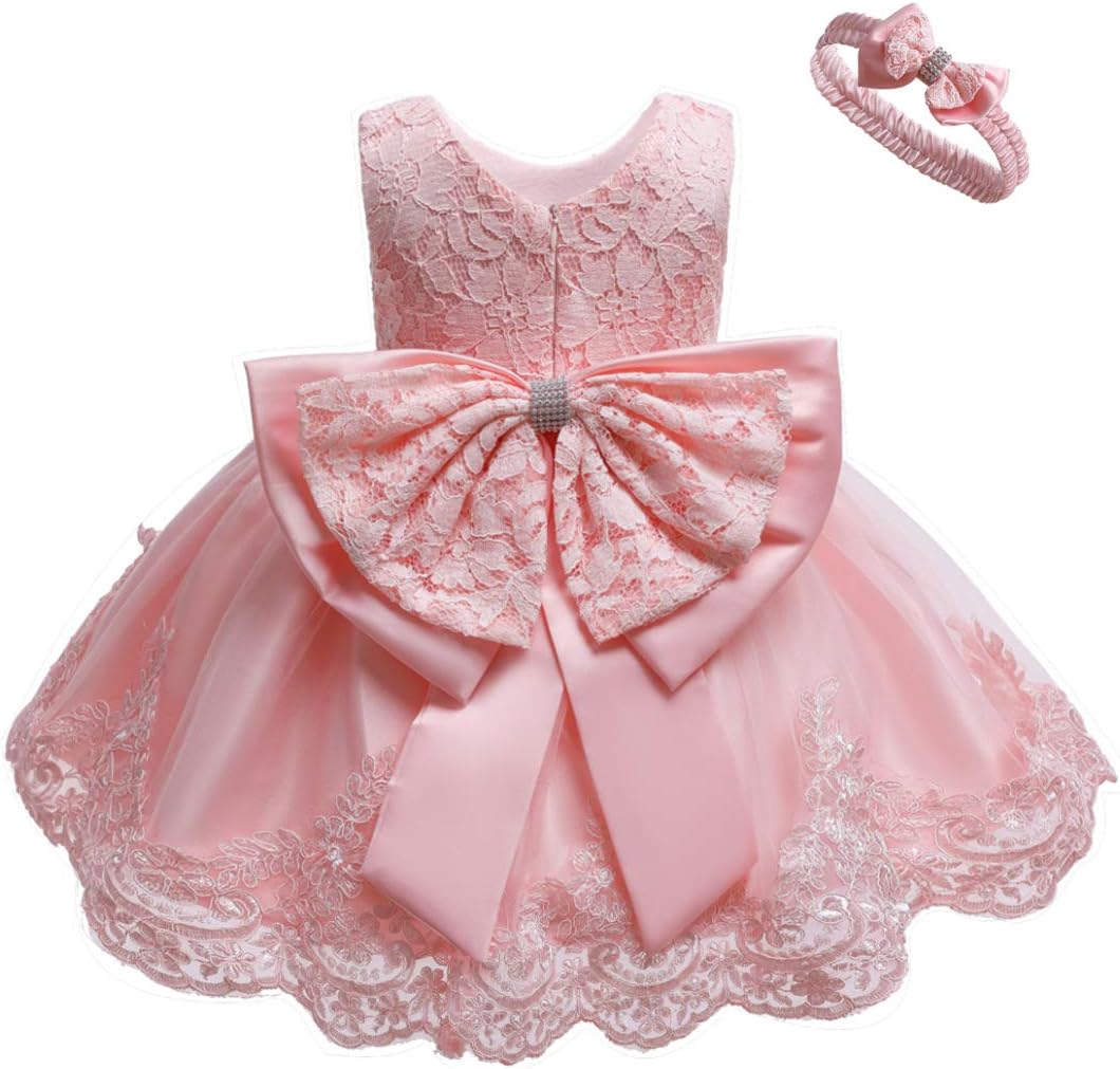 Toddler Baby Girl Embroidered Tutu Ball Gown Lace Dress with Headwear