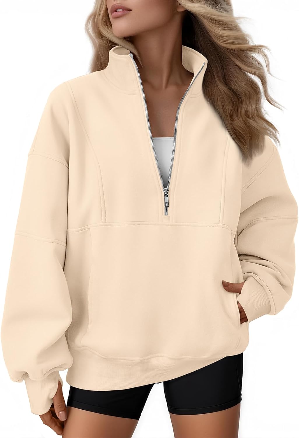 AUTOMET Womens Quarter Zip Oversized Sweatshirts for Comfort