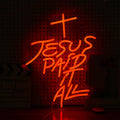 Jesus Paid It All Neon Sign Red Cross LED Light - Dimmable Wall Decor