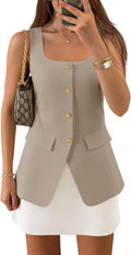 ZESICA Women's Summer Sleeveless Suit Vest - Tailored Tie-Back Fit