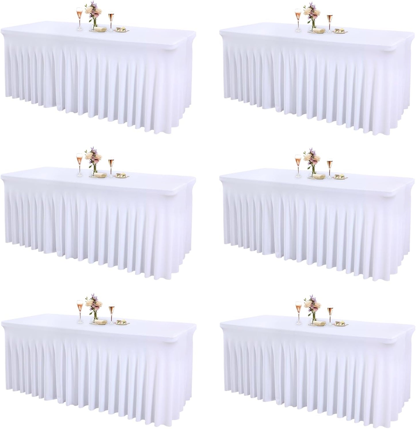 6 Packs White Spandex Table Covers for 6 Foot Rectangle Tables
