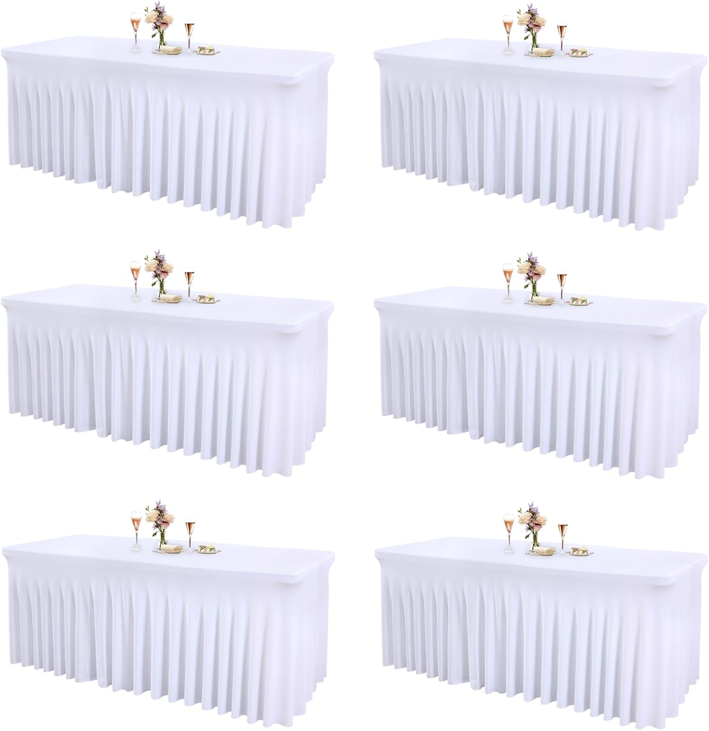 6 Packs White Spandex Table Covers for 6 Foot Rectangle Tables