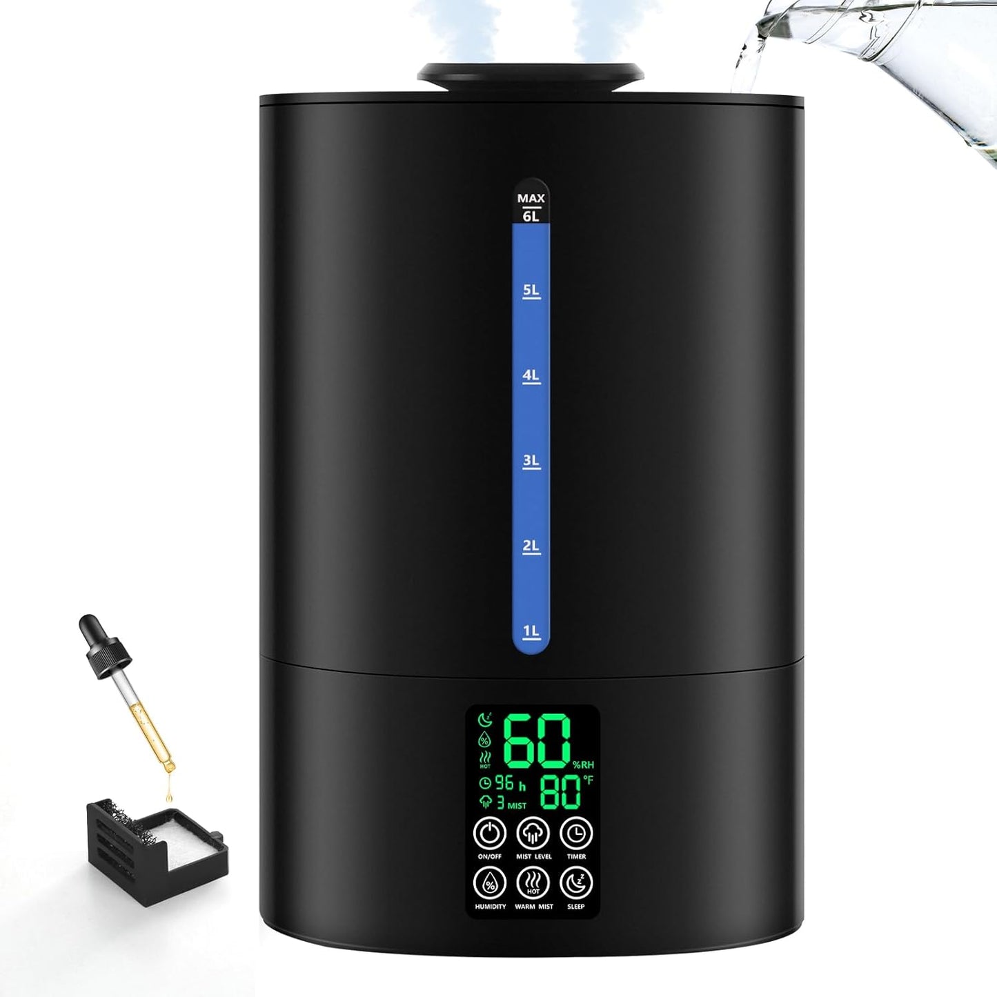 6L Humidifiers for Bedroom Large Room Home - Cool & Warm Mist