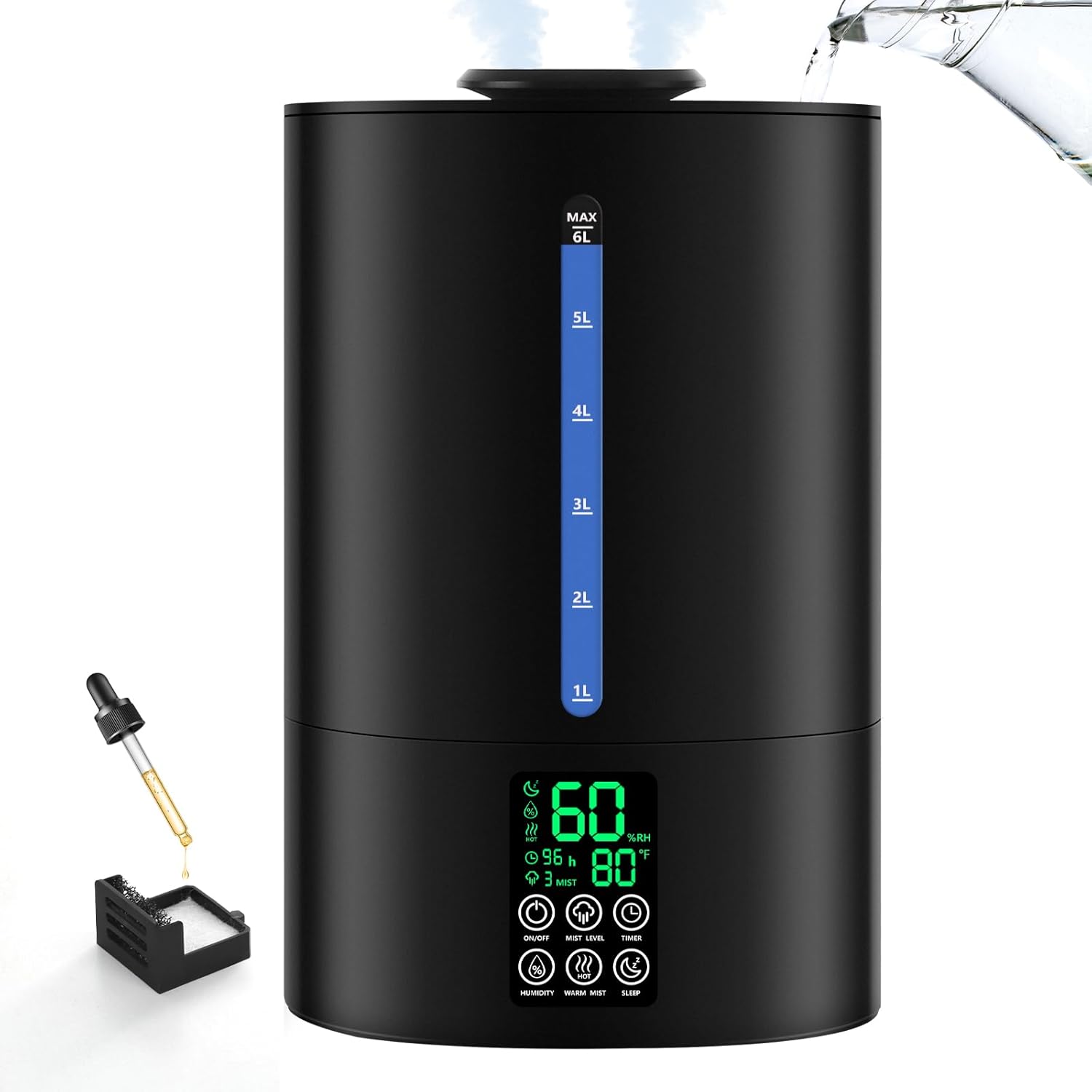 6L Humidifiers for Bedroom Large Room Home - Cool & Warm Mist
