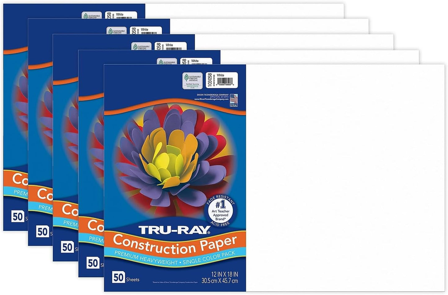 Tru-Ray Construction Paper White 12in x 18in 50 Sheets Pack