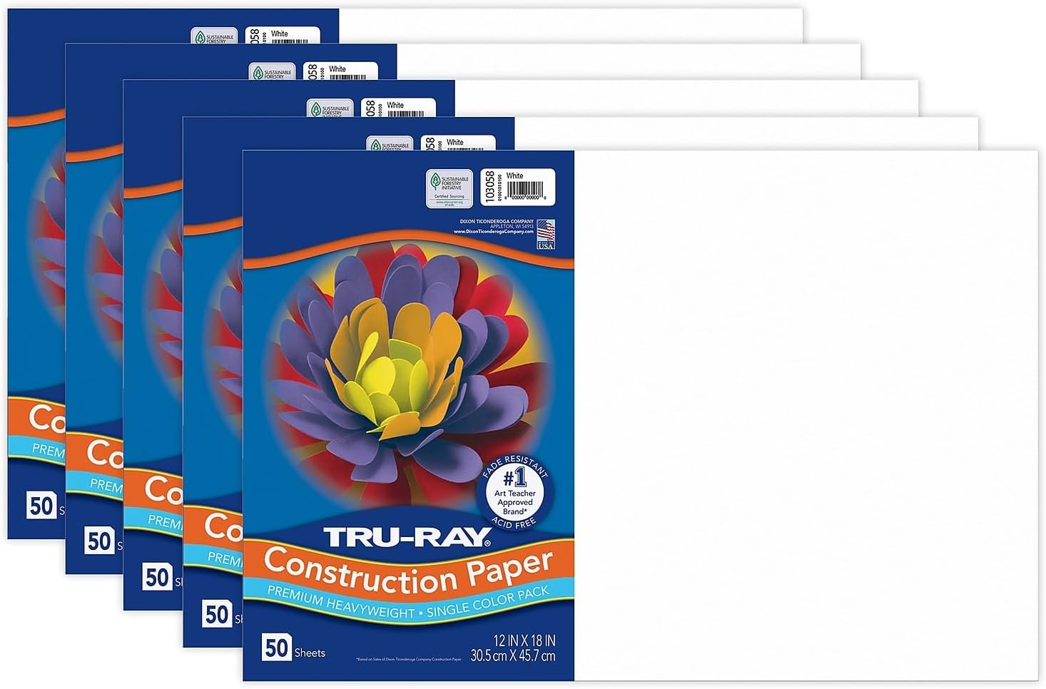 Tru-Ray Construction Paper White 12in x 18in 50 Sheets Pack