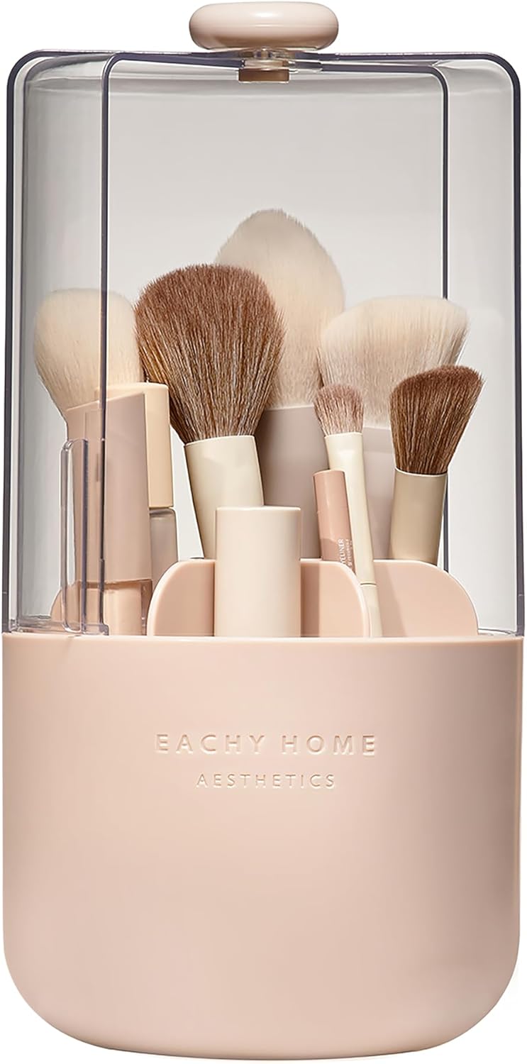 EACHY Makeup Brush Holder with Dustproof Lid and 360 Rotation