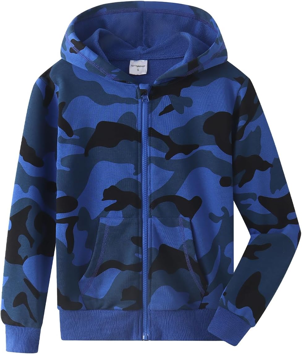 Spring&Gege Boys Camo Zip Hoodie - Soft & Cozy!