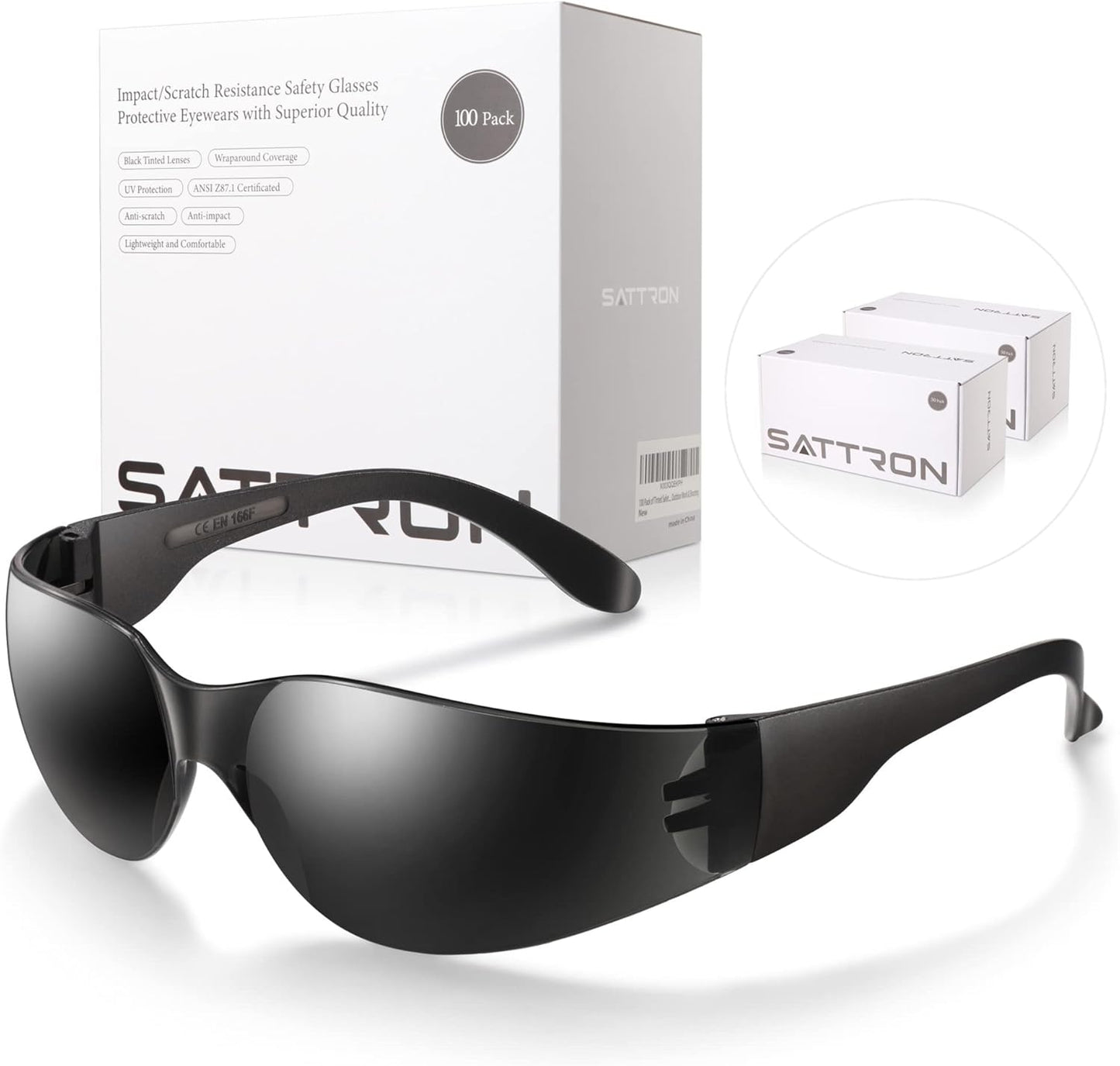 100 Pack Tinted Safety Glasses for UV Protection and Impact Resistance