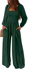 AUXDIO Womens Casual Square Neck Long Sleeve Jumpsuit Review