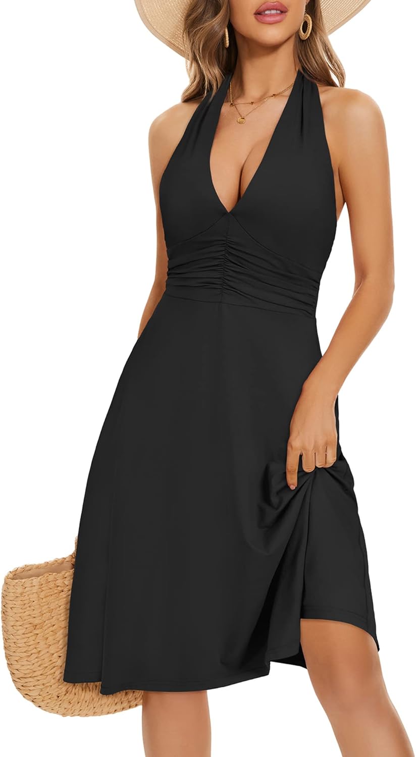 Stylish Women's Summer Sundress with Halter Neck and Pockets