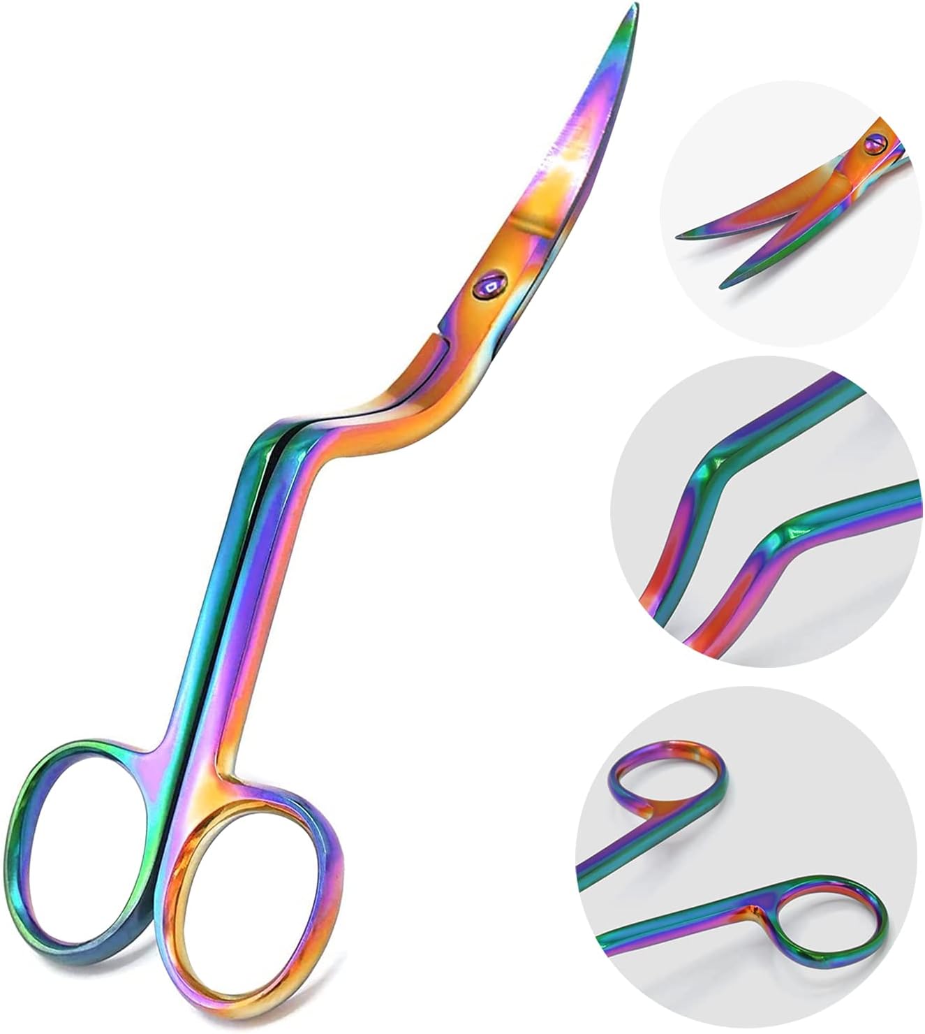 6 Large Double Curved Rainbow Embroidery Scissors - Stainless Steel for Precision Cuts