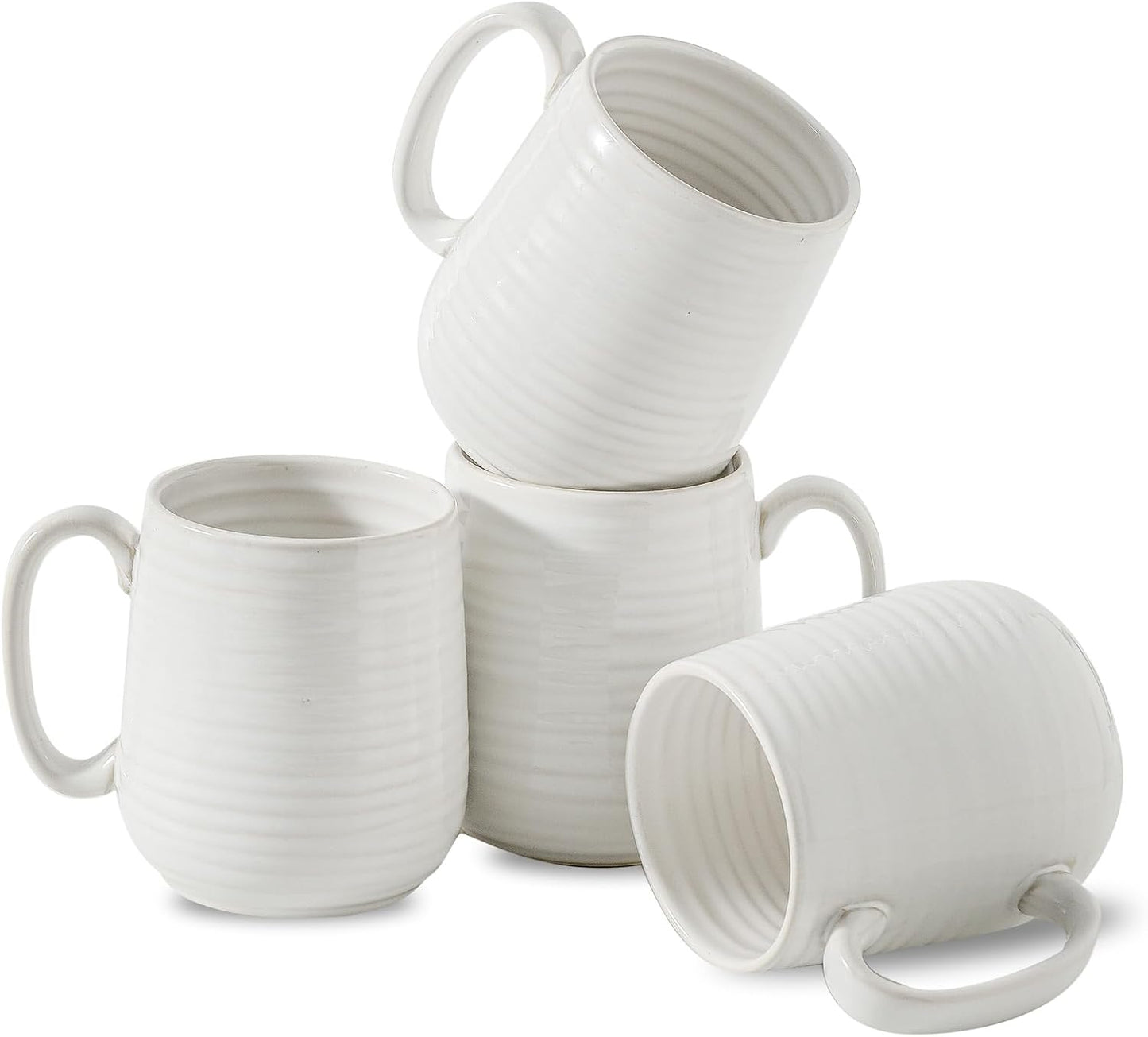 Hasense Coffee Mugs Set of 4, 15 Ounce Porcelain Latte Cups