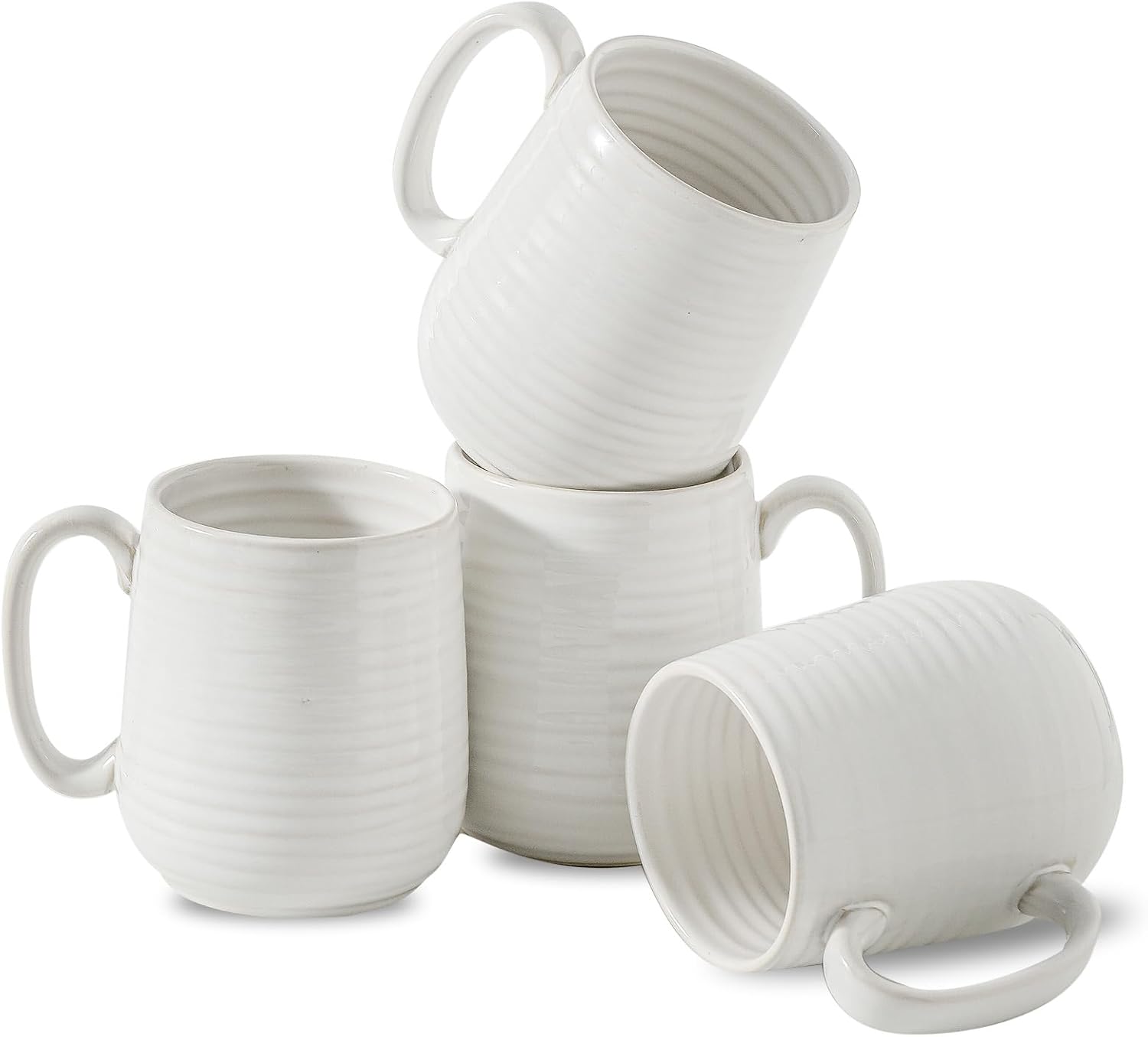 Hasense Coffee Mugs Set of 4, 15 Ounce Porcelain Latte Cups