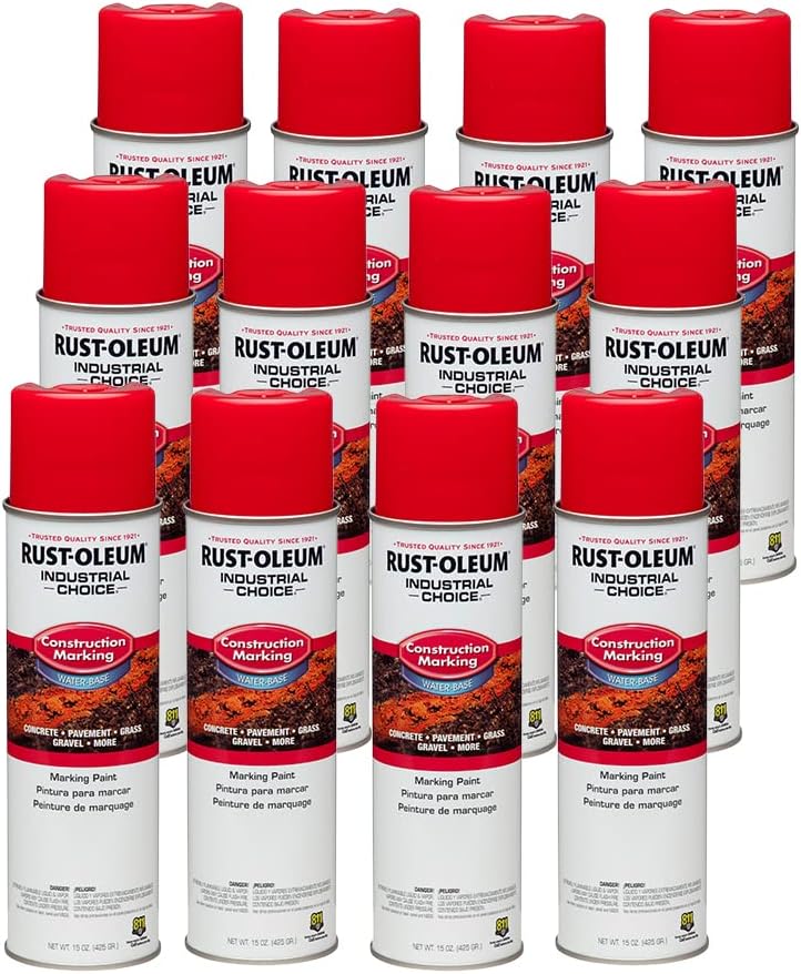 Rust-Oleum Construction Marking Paint 12 Pack for Safety Red Lines