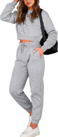 Women 2 Piece Crop Top and Drawstring Joggers - Casual Tracksuit