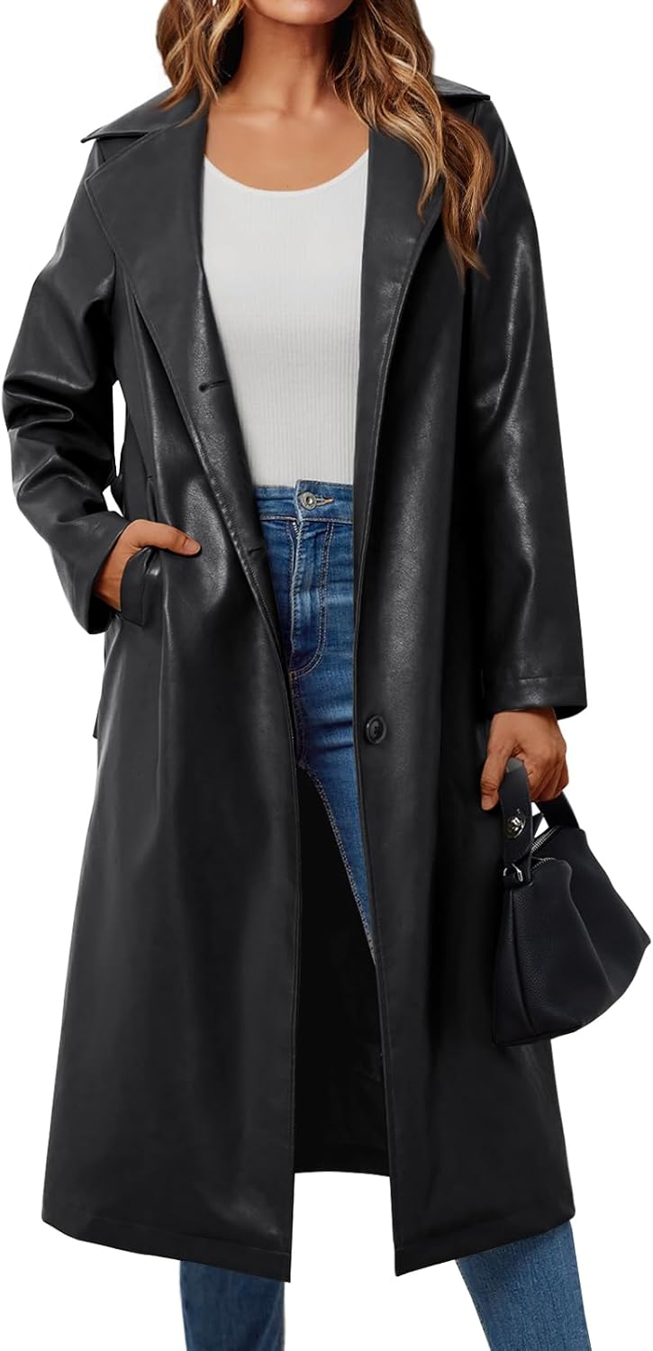 Trendy Queen Womens Long Leather Jacket for Stylish Comfort