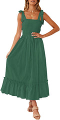 ZESICA Women's 2025 Boho Spaghetti Strap Square Neck Maxi Dress Formal