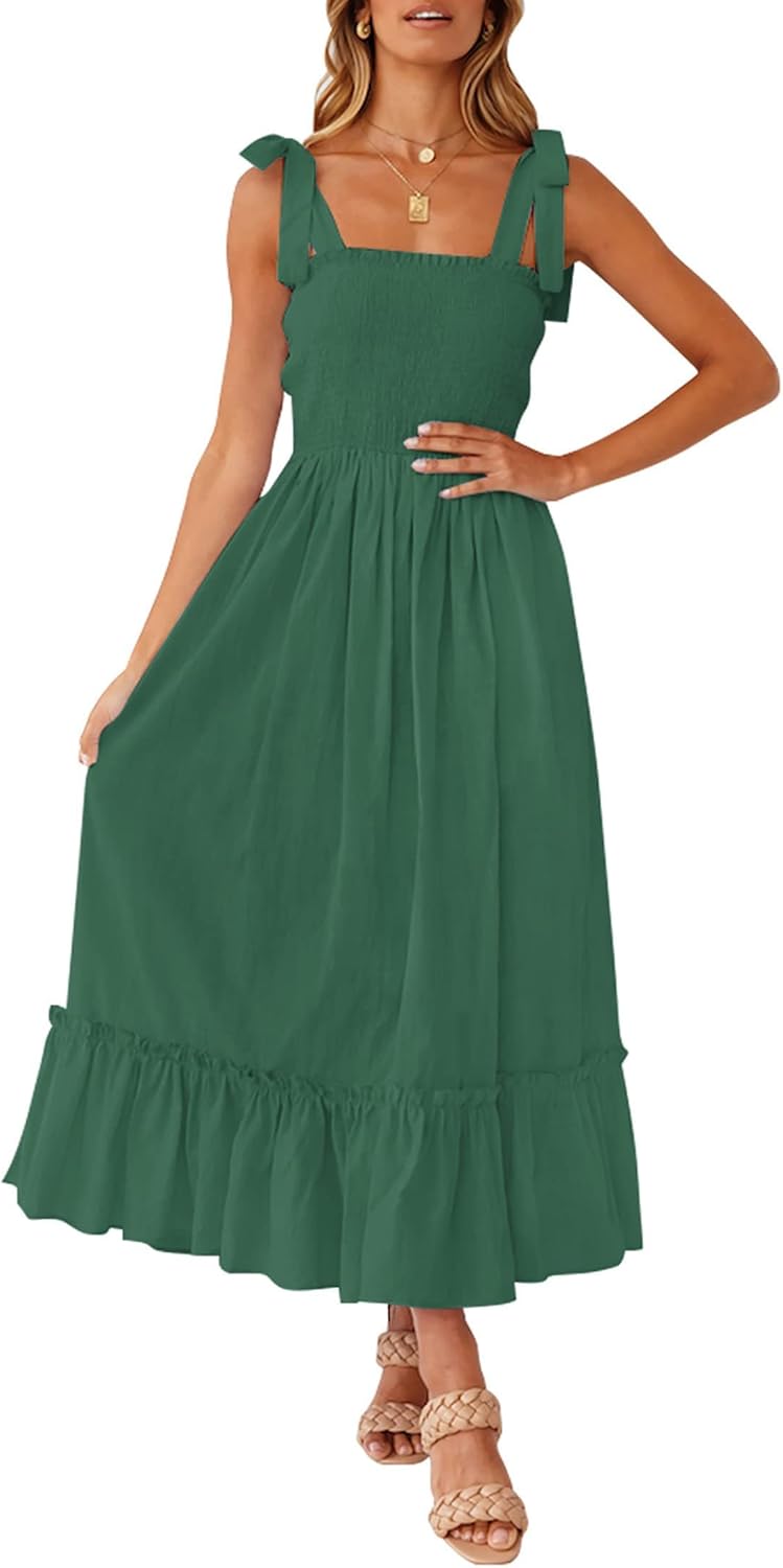 ZESICA Women's Boho Spaghetti Strap Maxi Dress for Summer Fun