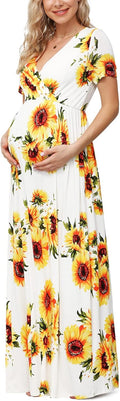 Maternity Maxi Dress Casual Wrap V Neck - Soft Stretchy Summer Fit