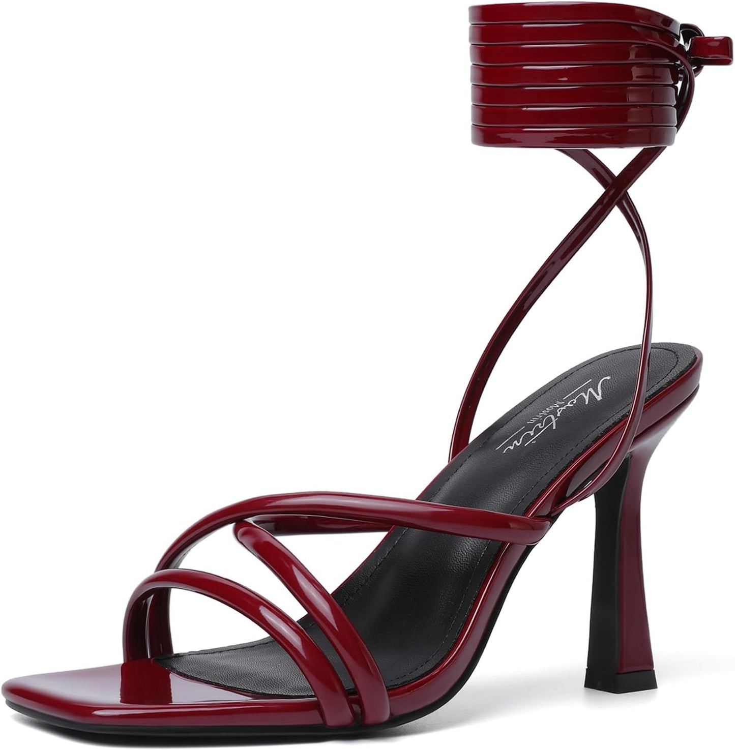 Burgundy Lace Up Heels for Women - Stylish Strappy Sandals