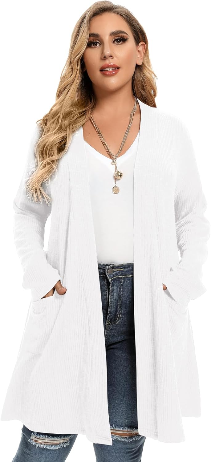 LARACE Open Front Knit Cardigan for Women Plus Size with Pockets