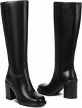Knee High Platform Boots Women 3.54in Chunky Heel Square Toe