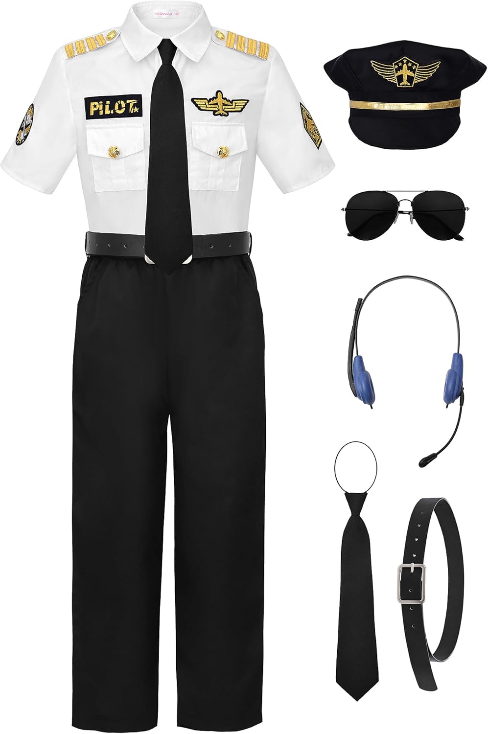 ReliBeauty Kids Pilot Costume with Accessories for Dress Up Fun