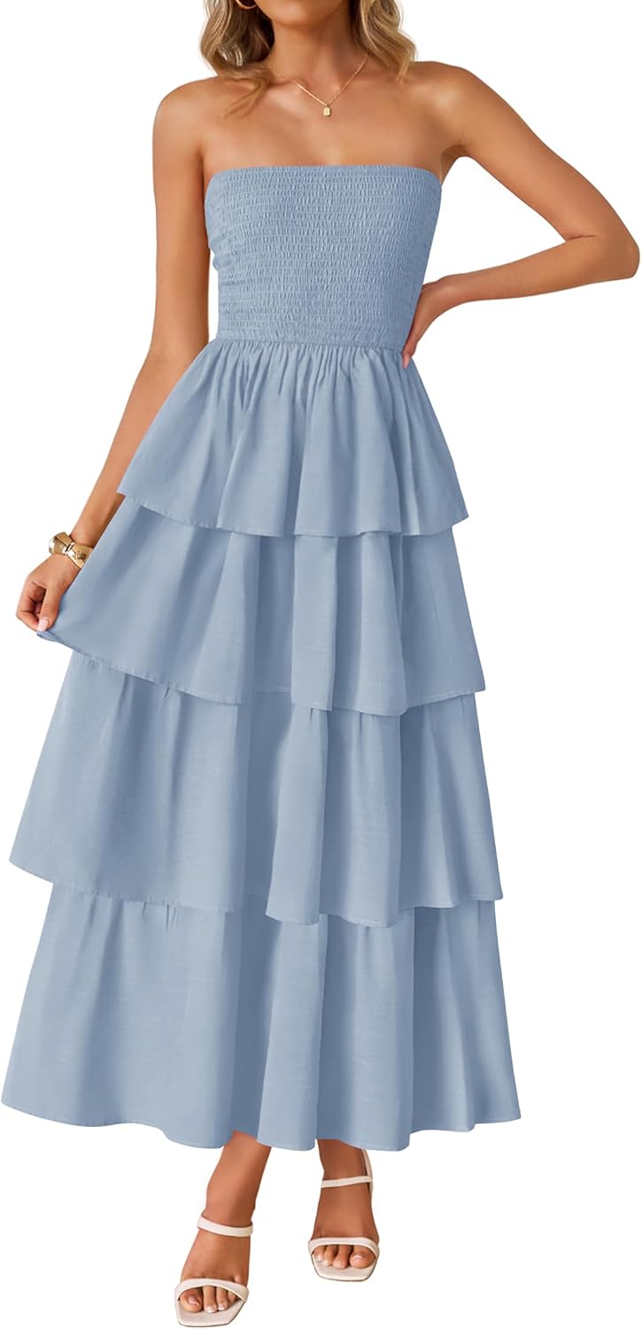ZESICA Womens Summer Boho Strapless Maxi Dress for Every Occasion
