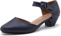 Enelauge Women's Ankle Strap Closed Toe Low Chunky Heel (Style SL6R)