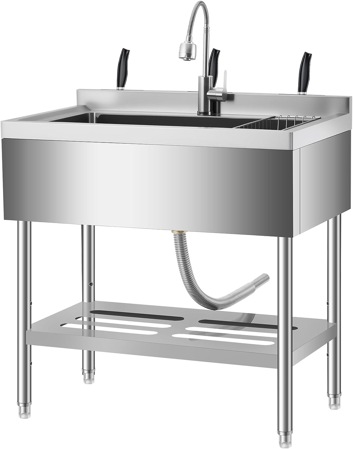 Freestanding Stainless Steel Utility Sink with Adjustable Height