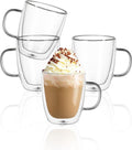 Borosilicate Glass Coffee Mugs Set of 4 - Double Walled 12.5oz