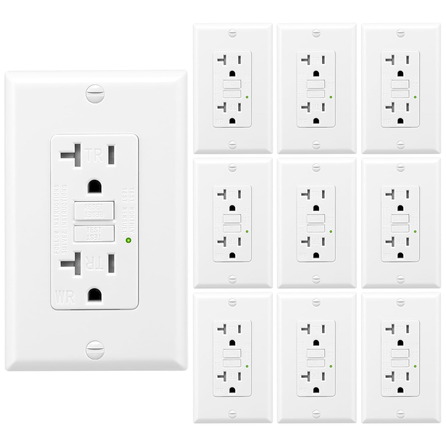 10 Pack GFCI Outlet 20 Amp Self-Test Weather Resistant Design