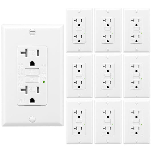 10 Pack GFCI Outlet 20 Amp Self-Test Weather Resistant Design