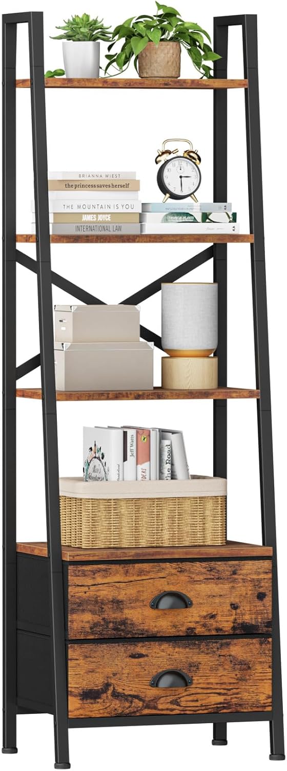 Furologee 4-Tier Ladder Shelf with Drawers for Home Storage