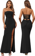 HTZMO Womens Tube Top Strapless Slit Bodycon Maxi Dress - Flattering