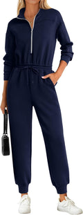 PRETTYGARDEN Long Sleeve Jumpsuit for Women - Casual Zip Up Romper
