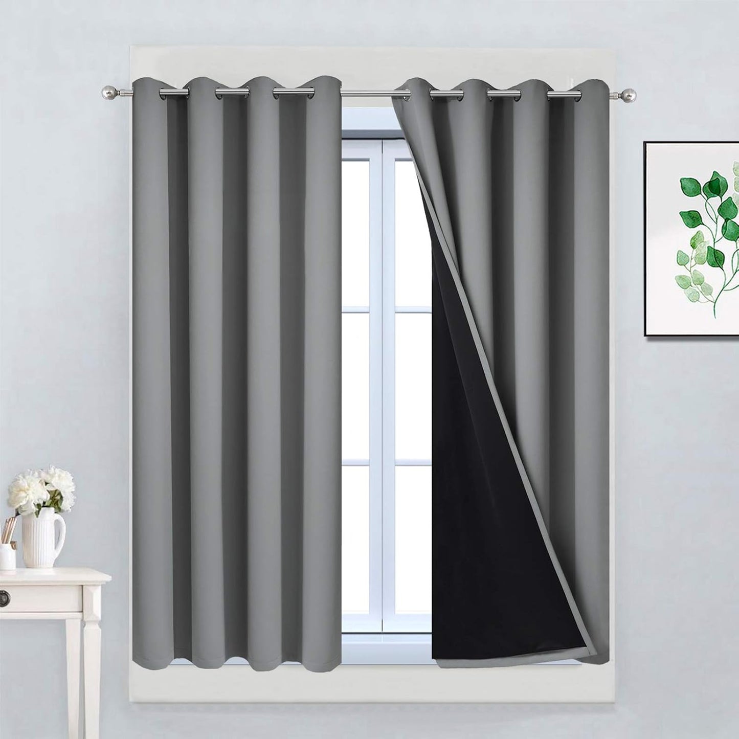 Yakamok Gray 100% Blackout Curtains for Complete Light Blocking