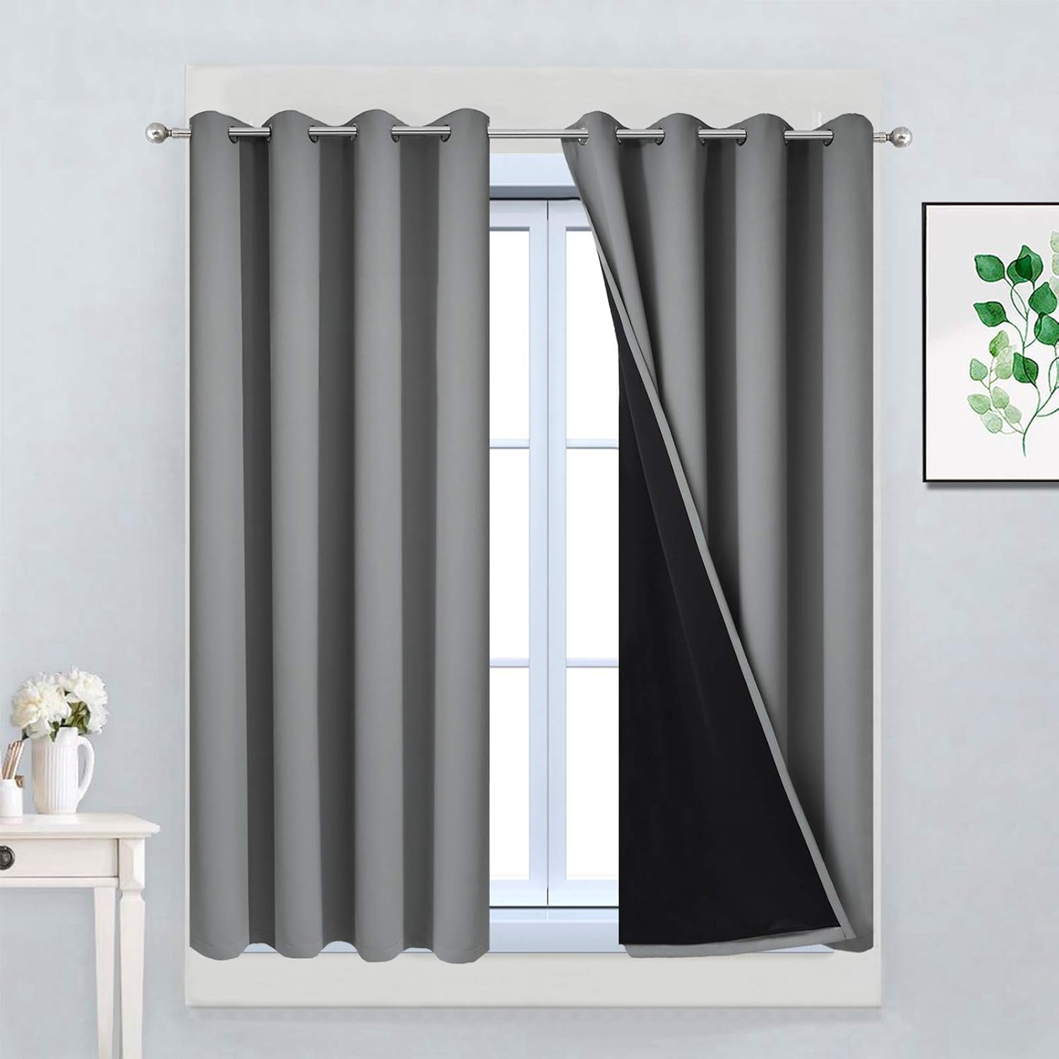 Yakamok Gray 100% Blackout Curtains for Complete Light Blocking