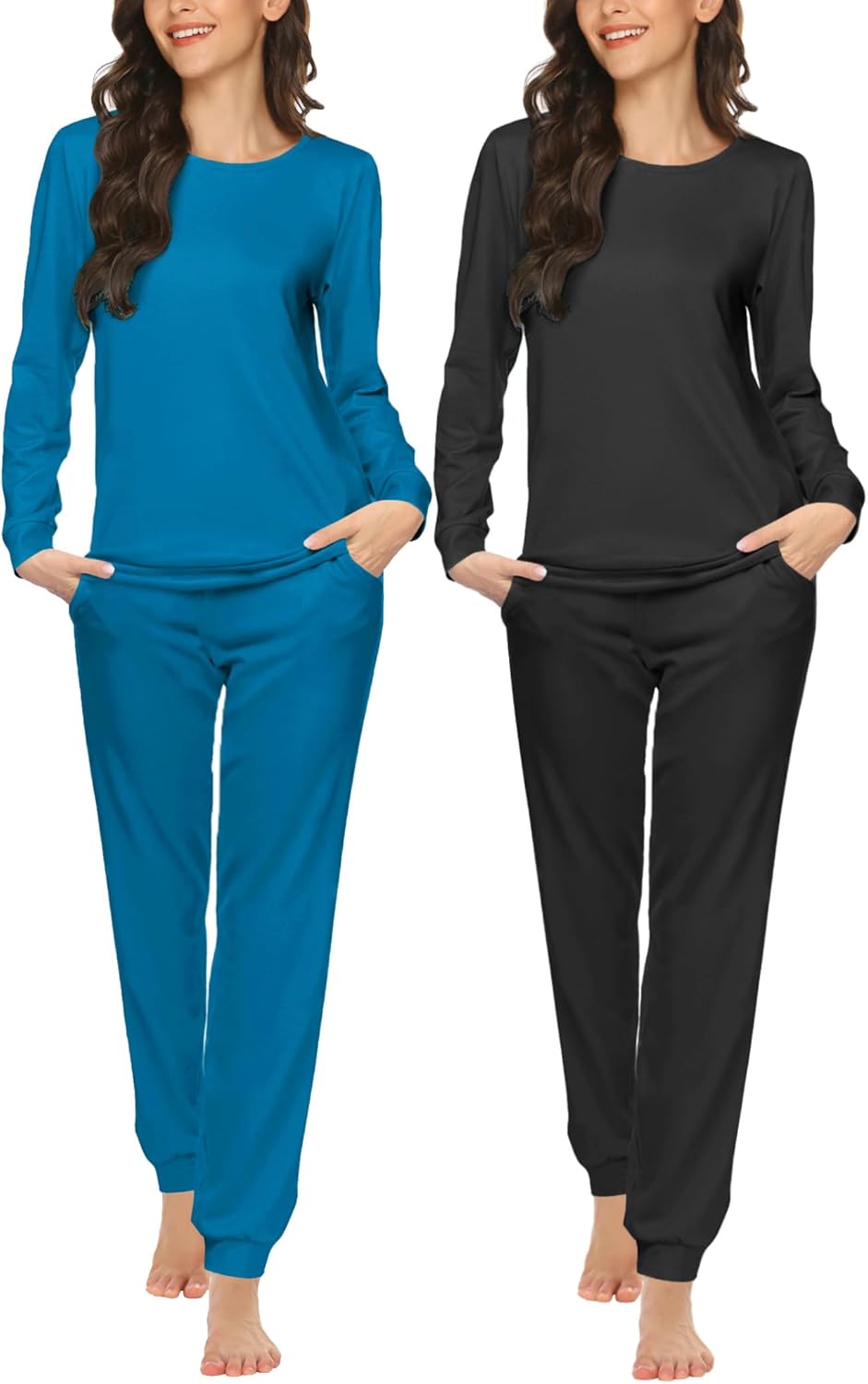 Ekouaer Women's Pajama Set with Long Sleeve Top and Jogger Pants