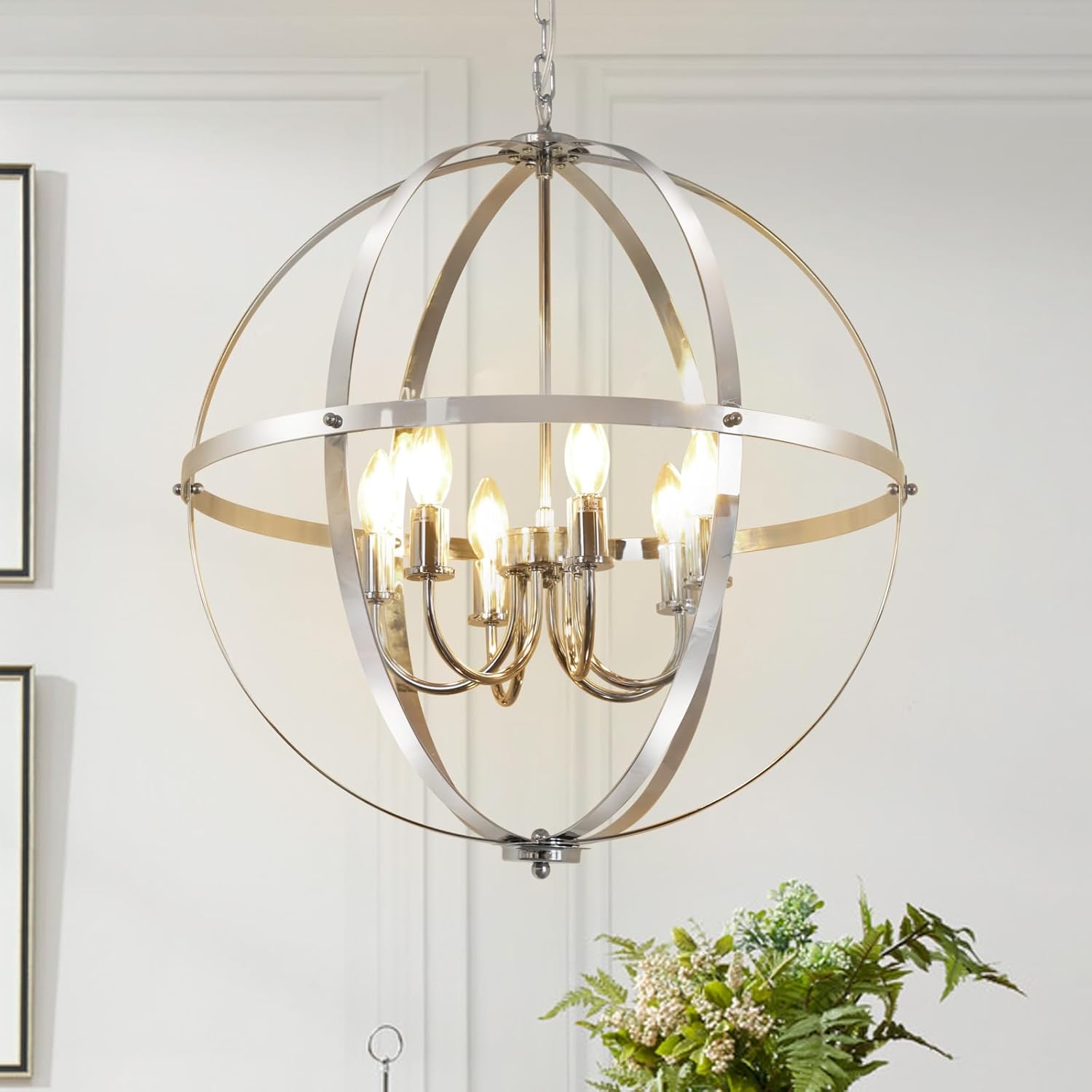 DLLT 6-Light Chrome Globe Pendant Light for Dining Room Foyer