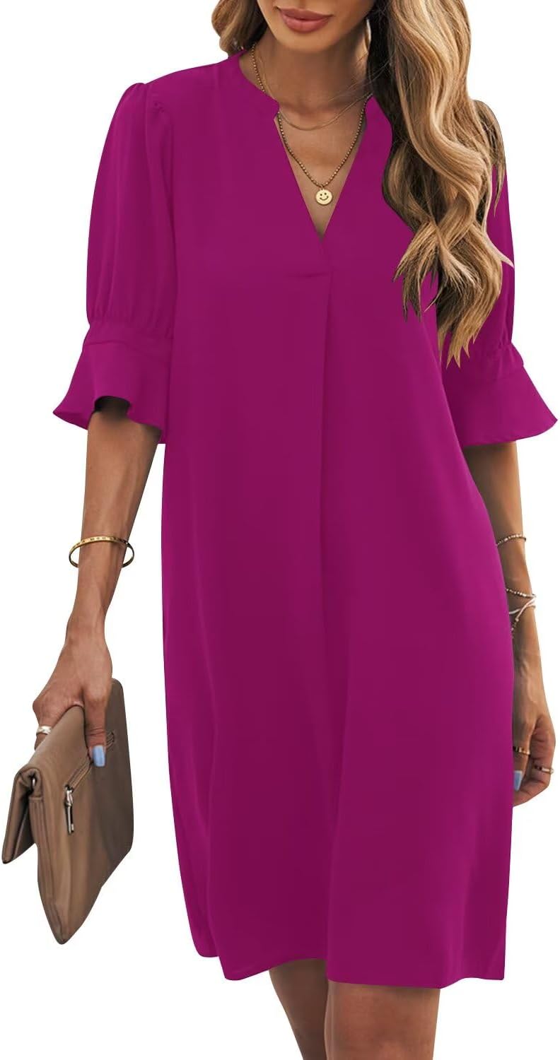 Wkior Shift Dress for Women V Neck Short Sleeves Casual Style