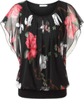Womens Summer Flutter Sleeve Pleated Mesh Top - Flattering Fit Women's